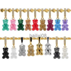 Pendant Necklaces Gummy Bear Charms Neckles 18K Gold Plated Shiny Zircon Colorful Resin Bears Pendant Neckle for Women Collar Stking Jewelry J230620