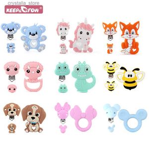 3st Set Baby Teethers Silikonpärlor PACIFIER CLIP BEAR MUS DYR FORM BPA Free Toing Toys Pacifier Chain Accessories L230518