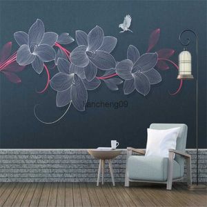 Papel de parede 3d personalizado pequeno mural luz fresca luxo flor pássaro planta fundo decoração da parede pintura L230620