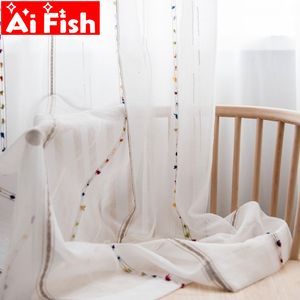 Vorhang Nordic Vertical Bunte Stereoskopische bestickte Linie Sheer Drape Window Screens Tüllvorhänge für Wohnzimmer benutzerdefinierte wp263#50 230619