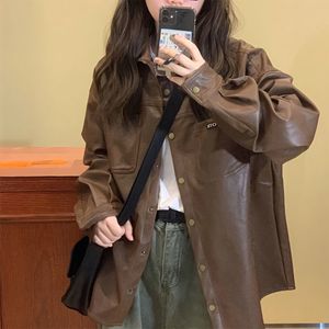 Men's Jackets Autumn PU Leather Jacket 2023 Women's Spring Vintage Brown Motorcycle Coat Female Korean Loose Street Outwear 230620