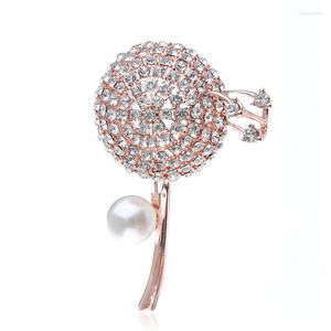 Brosches Luxury Women Dandelion Rhinestone Pins Creative Flower Pearl Crystal For Lady Wedding Party Dress Suit Accessories