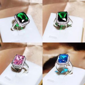 Cluster Rings Classic Ladies Colorful Zircon Engagement Ring Fashion Square Pink Blue Green Party Birthday Jewelry Gift