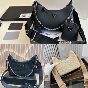 Designer Bag 2005 3Pcs Nylon Shoulder Bag Re-Edition Re-Nylon Diamond Pochette 3 Piece Triangle Composite Cross Body Cleo Hobo Bag Shoulder Prad Handbags