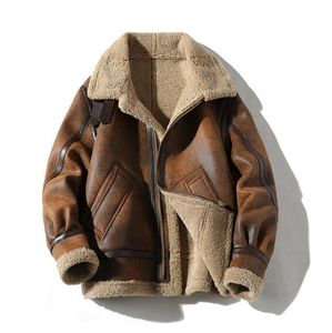 2023 Herrläderpäls Mens Autumn Winter Thickning High-End Brand Jacket Plus Velvet Fashion Large Size Khaki Man Pu