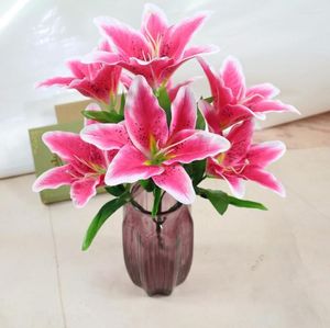 Decorative Flowers 5pcs Artificial Lily Flower Branch For Plant Wall Background Wedding Home Al Office Bar