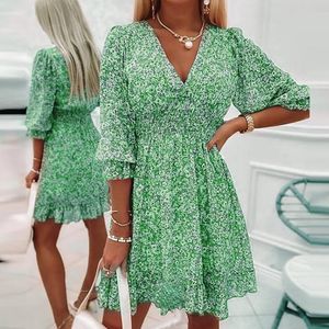 Basic Casual Dresses Summer Floral Mini Women Vintage Sexy V Neck Half Sleeve ALine Party Dress Female Elegant Beach Vestidos 230620