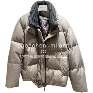 Damen Downs Brunello Herbst und Winter Cucinelli dicke weiße Gänse Down Sheepell Leder Down Long Sleeve Mantel