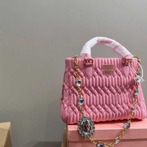 Designer bags Miumiu Women's Bag New Advanced Versatile High Beauty Rhinestone Light Luxury Pleated Bag Single Shoulder Crossbody Handbag