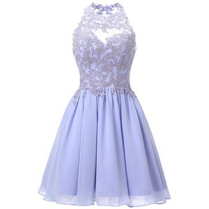 Short Lavender Homecoming Dress Mini Beaded Lace Appliques Open Back Halter Neck Birthday Graduation Cocktail Party Gown