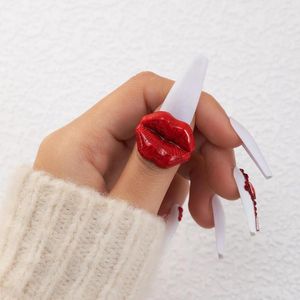 Anelli a grappolo Ins Punk Labbra rosse Bocca per donna Donna Divertente metallo Vintage Finger Anel Summer Holiday Party Jewelry Gift