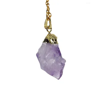 ペンダントネックレス2023生の紫色のクリスタルストーン不規則なペンダントチェーンFEMME GEODE ​​DRUZY AMULET BIG JEWELRYゴールドメッキキャップ