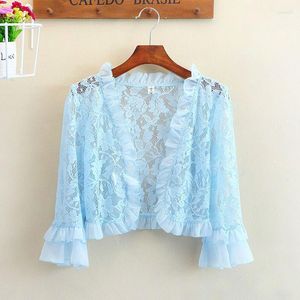 Women's Jackets Summer Women's All-match Lace Hollowed-out Lotus Leaf Sleeve Shawl Coat Short Cardigan Waistcoat Sun Protection Clothing