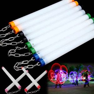 Novelty Games LED Light Nunchakus Glowing Fluorescent Performance Nunchaku Sticks Up Toys Led Nunchucks 230619