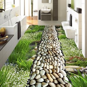 Bakgrundsbilder Flower Grass Cobblestone Pastoral Style 3D Floor PVC Vattentät golvmålning Väggmålning Anpassade PO Wall Murals Wallpaper