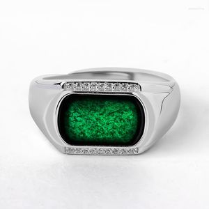 Cluster Rings S925 Silver Incrusted Natural A Goods Ink Jade Saddle Ring Men's Jadeite Jewelry Moda Ajustável Finger Cycle Drop