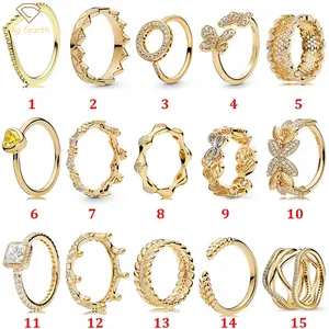 Anéis de prata 925 femininos em forma de pandora original coração coroa anel de moda ouro corola deslumbrante borboleta aberta jóias noivado amantes moda casamento