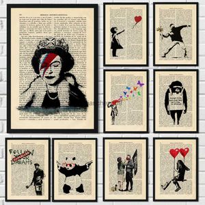  Vintage balon kız duvar sanat poster ic panda kraliçe İngiltere ev dekor tuval boyama odası dekorasyon duvar baskısı l230620