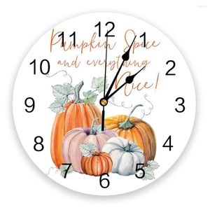 Wall Clocks Pumpkins Leaves Thanksgiving Modern Clock For Home Office Decoration Living Room Bathroom Decor Needle Hanging Watch