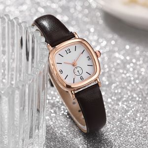 HBP Luxus-Casual-Business-Damenuhren, weißes Zifferblatt, Roségold, quadratische Lünette, Designeruhr, Lederarmband, Quarz-Armbanduhren