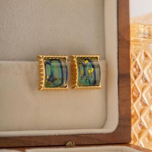 Dangle Earrings Minar Creative Green Painting Glitter Geometric Square Drop For Women 18K Real Gold Plated Brass Earring Brincos