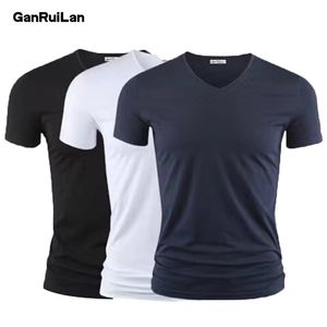 Мужские футболки Tops Tee Man Tshirt Fitness Tshirts Vneck Tshirt для мужского летнего повседневного спортзала Solid Color B01402 230619