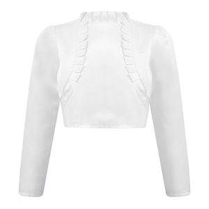 Jaquetas Crianças Meninas Cetim Bolero Cardigan Elegante Sólido Manga Longa Aberta Frente Babado Acabamento Curto Encolher Meninas Casaco Festa de Casamento Outwear 230619