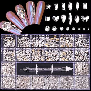 Nagelkonstdekorationer Nagelkonst Rhinestones Kit 3D Crystal Nail Charms Diamond DIY Nail Art Decorations GEMS Luxury Jewelry Manicure Accessories Supply 230619