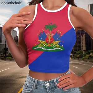 Kadın Tankları Kadınlar Sıkı mahsul üstleri haiti bayrak tasarımı kadın konforlu kısa tişörtler kolu tank artı boyut 2xl sokak kıyafeti 2023