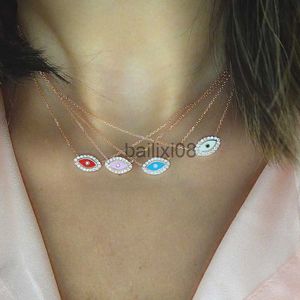 Pendant Necklaces Real 925 Sterling Silver Evil Eye Statement Neckle for Women Wedding Boho CZ Crystal Eye Pendant Neckle Enamel Red/Blue/Pink J230620