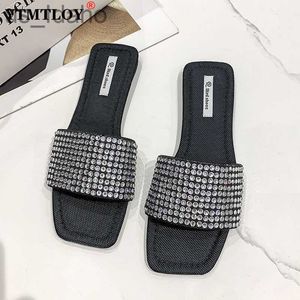 Slippers Rhinestone Slippers for Women New Summer Flat Bottom Travel Lazy Sandals Women Bling Slides Mixed Colors Sexy J230620