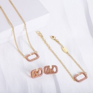 Women's necklace earrings bracelet set designer luxury v diamond gold chain bracelets earring classic trendy jewelry
