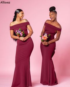 Borgonha ombro a ombro Sereia Vestidos de dama de honra até o chão Ajuste fino Vestidos de madrinha de casamento para meninas sul-africanas tamanho grande Vestido longo para convidada de casamento CL2470