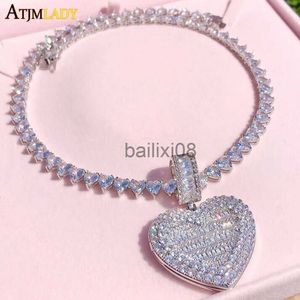 Collane con ciondolo Nuovo può essere aperto Ciondolo con foto a forma di cuore Collo ghiacciato Bling Hearts Catena Cubic Zirconia Charm Moda Donna Uomo Gioielli J230620