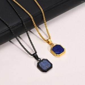 Подвесные ожерелья мужская модель Lapis Lazuli Square Pendants Черная из нержавеющая сталь