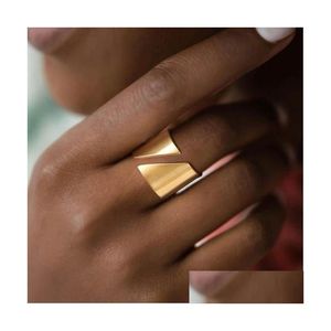 Cluster Rings Stainless Steel Modern Wrap Wide Ring For Women Geometric Finger Statement Party Layered Chic Jewelry Drop Delivery Dh5Pa