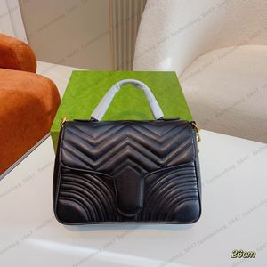 Bolsa de ombro de designer de alta qualidade Bolsa feminina Marmont Crossbody Bolsa de couro macio Moda Clássica Mulher Bolsa de corrente Bolsas carteira Clutch Metálico Com número de série da caixa