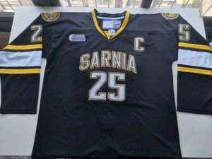 College Hockey Wears Physical photos Kowell sarnia sting #25 J. Kyrou Men Youth Women Vintage High School Size S-5XL or any name and number jersey