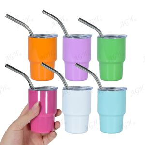 5 Colors Sublimation 3oz Shot Glass Stainless Steel Double Wall Sublimation Wine Glasses with Lids and Straw Sublimation Tumblers 48pcs/case B0063