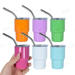 5 renk süblimasyon 3 oz atış cam paslanmaz çelik çift duvar süblimasyon şarap bardak kapak ve saman süblimasyon tumbler 48pcs/vaka b0063