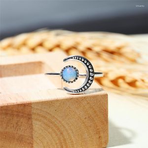Cluster Rings Female Small Moonstone Open Adjustable Ring Silver Color Bridal Engagement Vintage Zircon Stone Wedding For Women