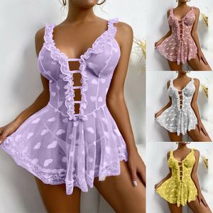 Pigiama sexy ECTOOKO Lingerie Donna Babydoll in pizzo Camicia da notte senza G String Underwear Sleepwear Dress 230620