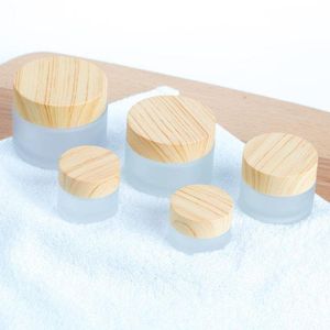 5/10/15/30/50g Vaso di vetro smerigliato Crema per la cura della pelle Bottiglia riutilizzabile Contenitore cosmetico con coperchio con venature del legno Vasetti per crema per gli occhi F1100 Jqcoj