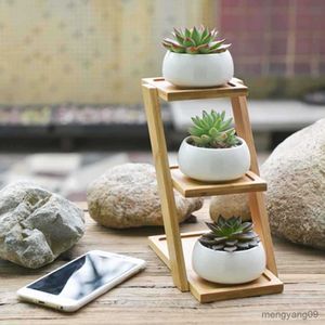 Planters Pots Small Round White Ceramic Succulent Plant Pot Cactus Planter for Succulent Plants with Bamboo Tray for Room Decoration R230620