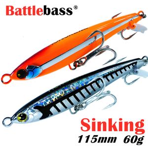 Betar lockar Battlebass Sinking Pencil Fishing Lure 115mm60g Stickbait Wobbler Artificial Hard Bait for Sea Tuna Fishing Lure 230619