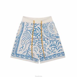 Designer Short Fashion Roupas casuais Shorts de praia Versão aprovada da assinatura Rhudes Danube Padrão azul Malha Estampado solto Versátil Casal Shorts Jogge