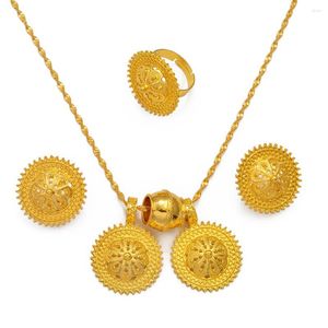 Серьги по ожерелью набор Anniyo Эфиопский золотой цветной кольцо подвесного кольца Эритрея Африканские традиционные свадебные аксессуары #161116