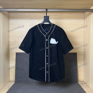 Xinxinbuy Men designer tee t shirt 23ss denim bokstaven jacquard skjorta baseball kort ärm bomull kvinnor vit svart xs-2xl