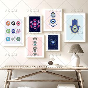 Paintings Abstract Evil Eye Turkish Hamsa Minimal Wall Art Canvas Painting Poster And Print Boho Pictures For Living Room Decoration