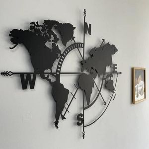 Mapa świata Wall Art Metal Compass Design wisząca dekoracja ścienna do akcesoriów w klasie domowej i salonu